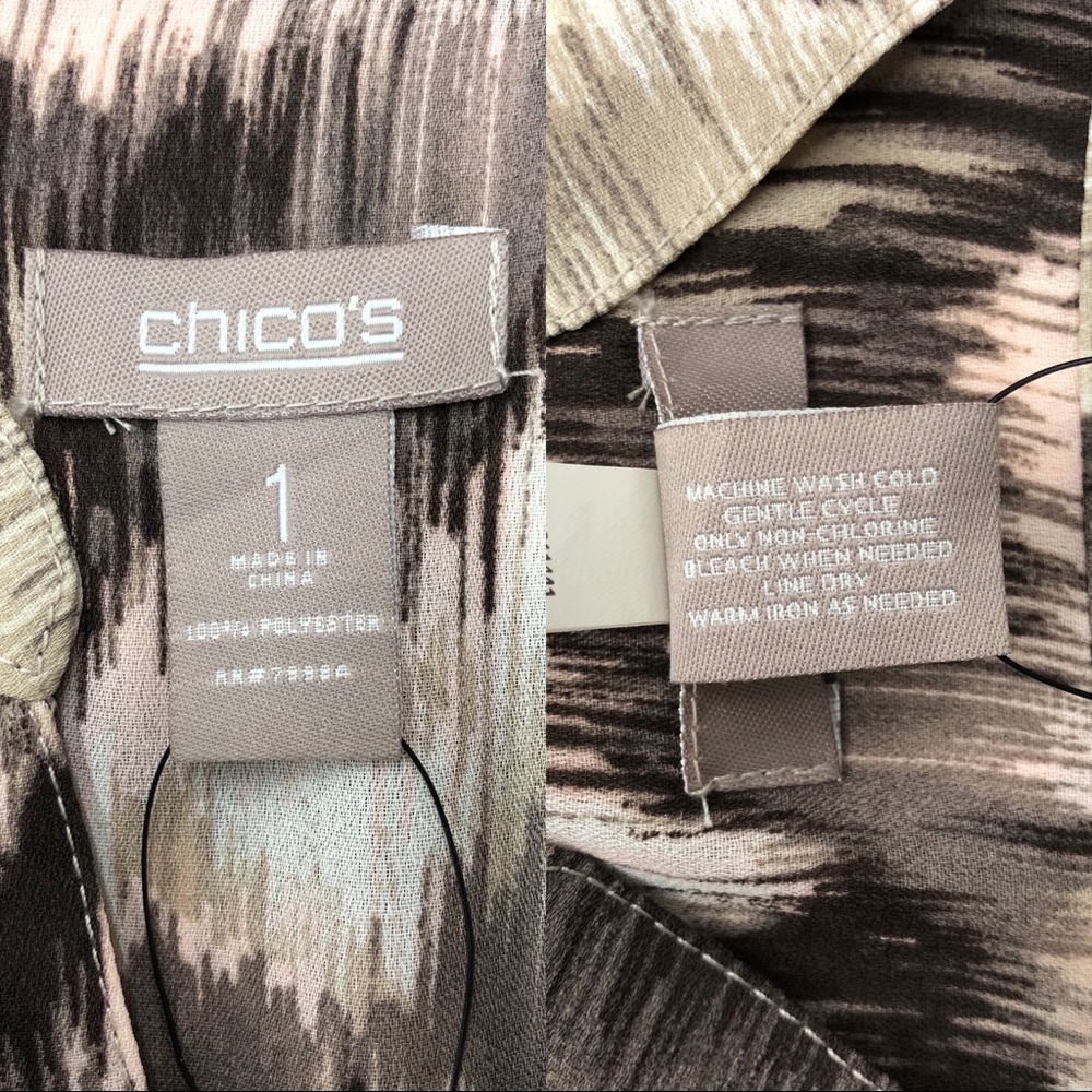 Chico’s Brown Tan Pleated V-Neck Blouse - Picture 11 of 13